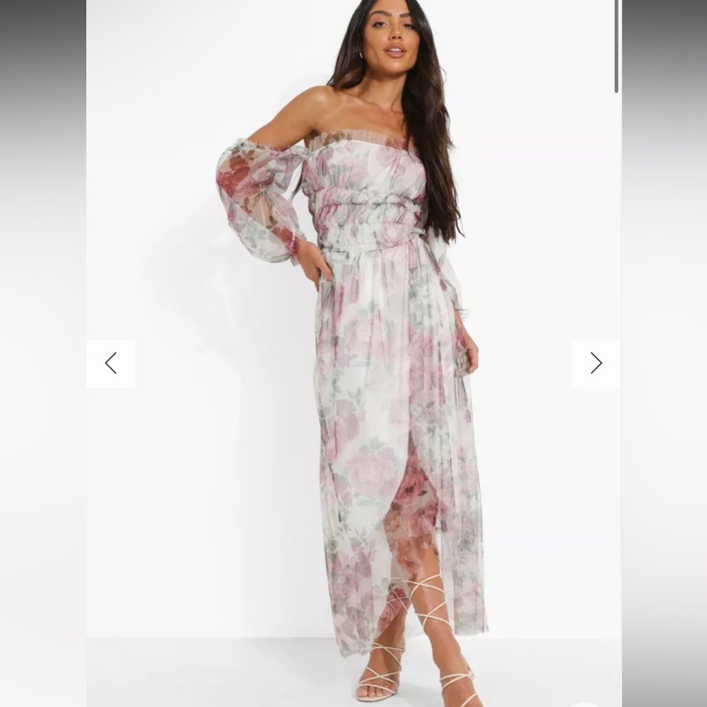 Boohoo floral high low maxi dress (runs large)
